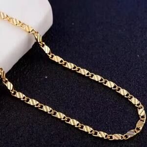 18K Gold Plated Necklace 2 mm Spanish Men's Chain 22 in Christmas Birthday Gift